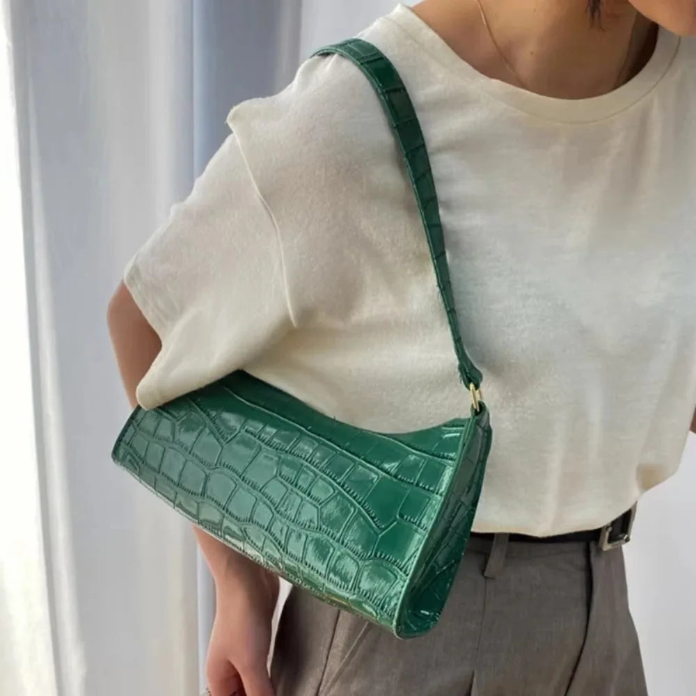 Retro Alligator Pattern Female Small Handbags and Purse Armpit Shoulder Bags High Quality PU Leather Ladies Clutch Totes Bag