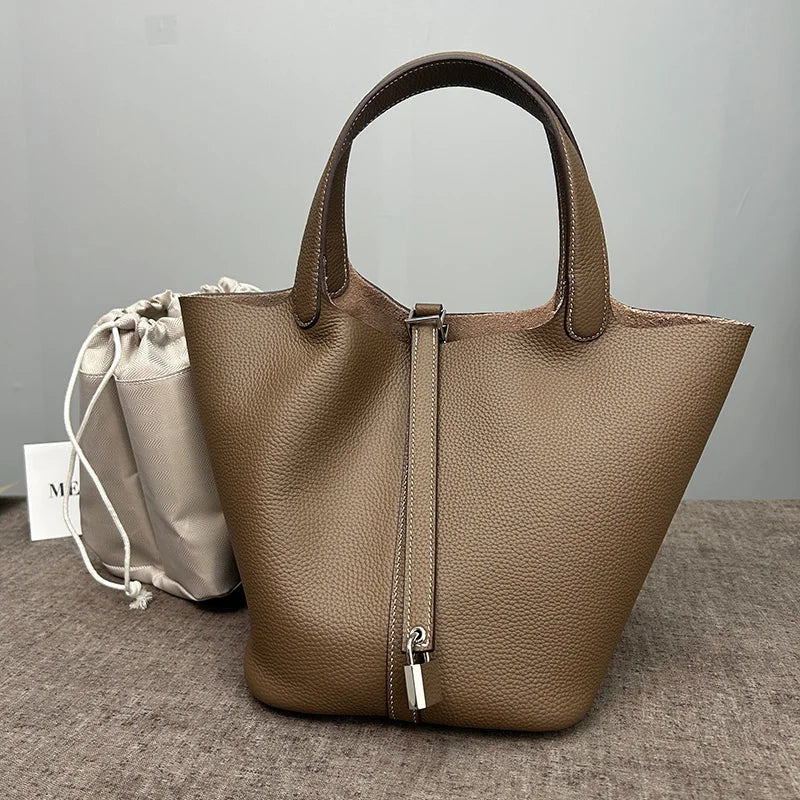 Women's Bag Bucket Bags Female Tote Bag High Quality Hand Bag Ladies Designer Luxury Genuine Togo Leather Shoulder Bag Organizer