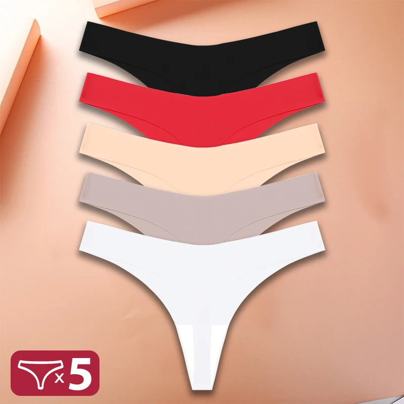 5Pcs/Set Sexy G-String Underwear Female T-back Intimates Lingerie Seamless Low Waist Underpants 10 Color Lady Bikini Panty XS-XL