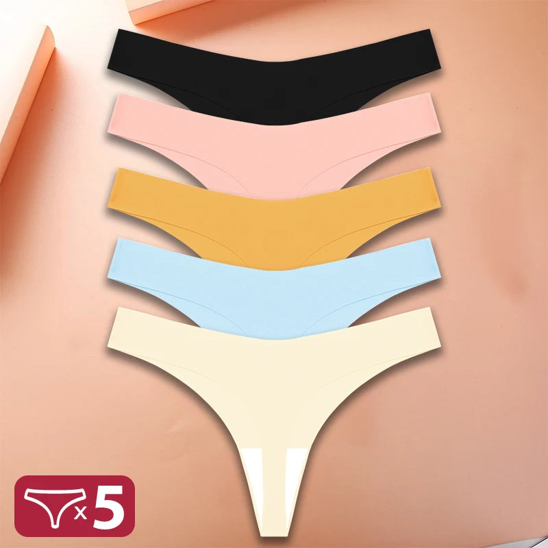 5Pcs/Set Sexy G-String Underwear Female T-back Intimates Lingerie Seamless Low Waist Underpants 10 Color Lady Bikini Panty XS-XL