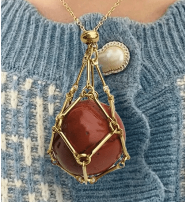 Medium Natural Crystal Net Metal Bamboo Necklace (One)