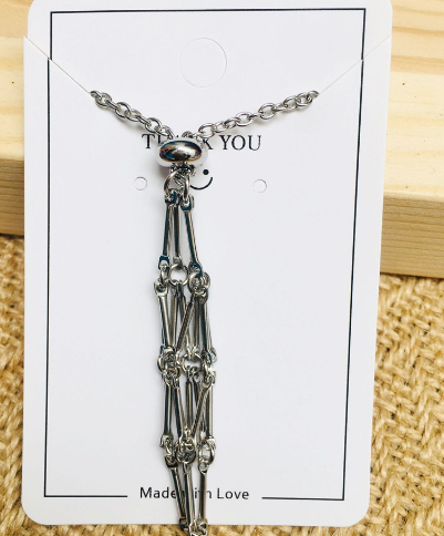 Medium Natural Crystal Net Metal Bamboo Necklace (One)