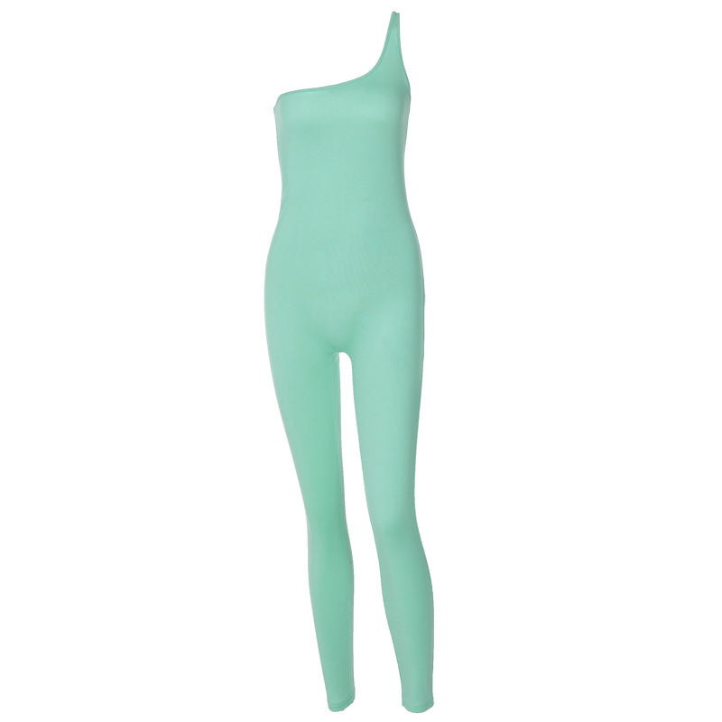 2024 Spring Women's Solid Color One-Shoulder Jumpsuit