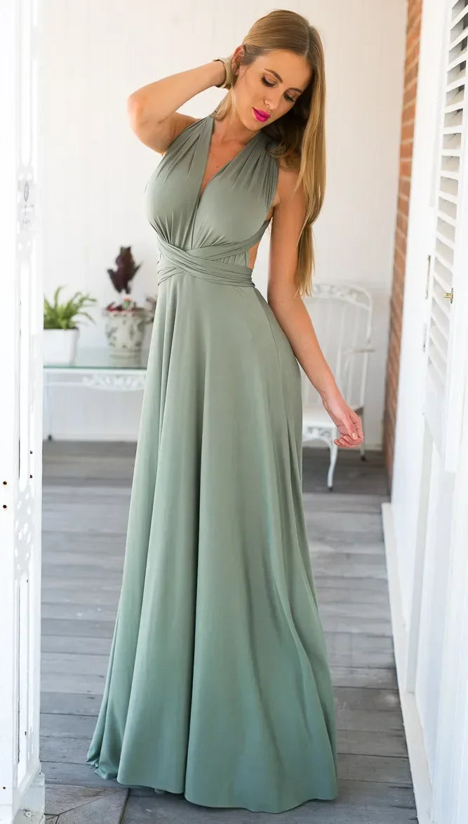 Fashion Multi-worn V-neck Vestidos De Fiesta Women Long Dress Sexy Strapped Lady Summer Maxi Dress
