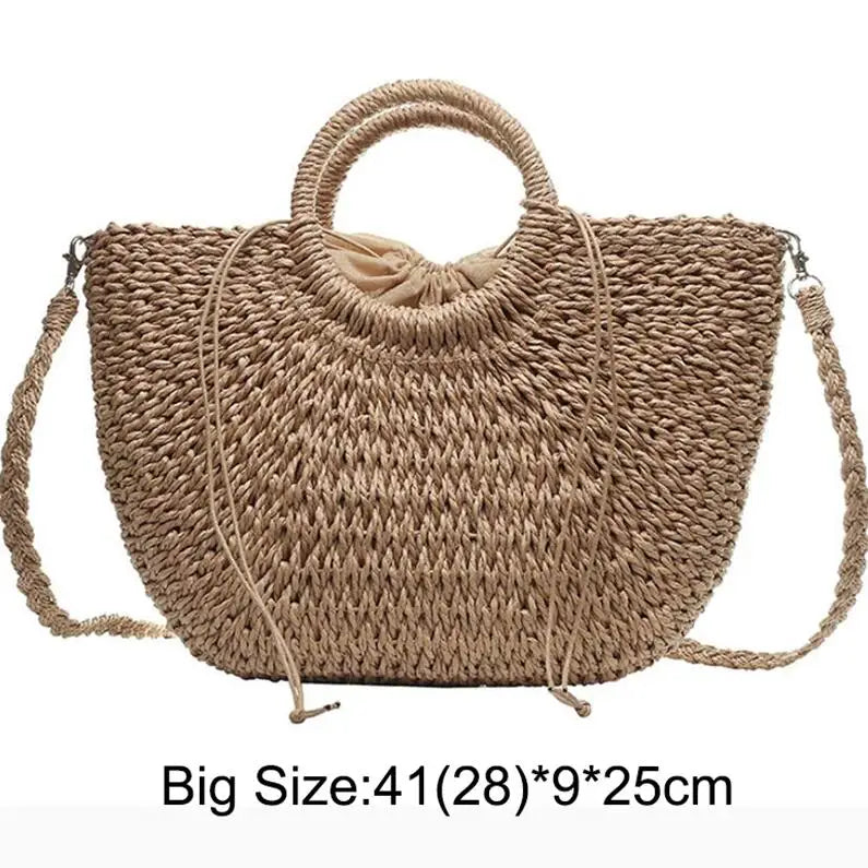 Summer Handmade Bags for Women Beach Weaving Ladies Straw Bag Wrapped Beach Bag Moon shaped Top Handle Handbags Totes