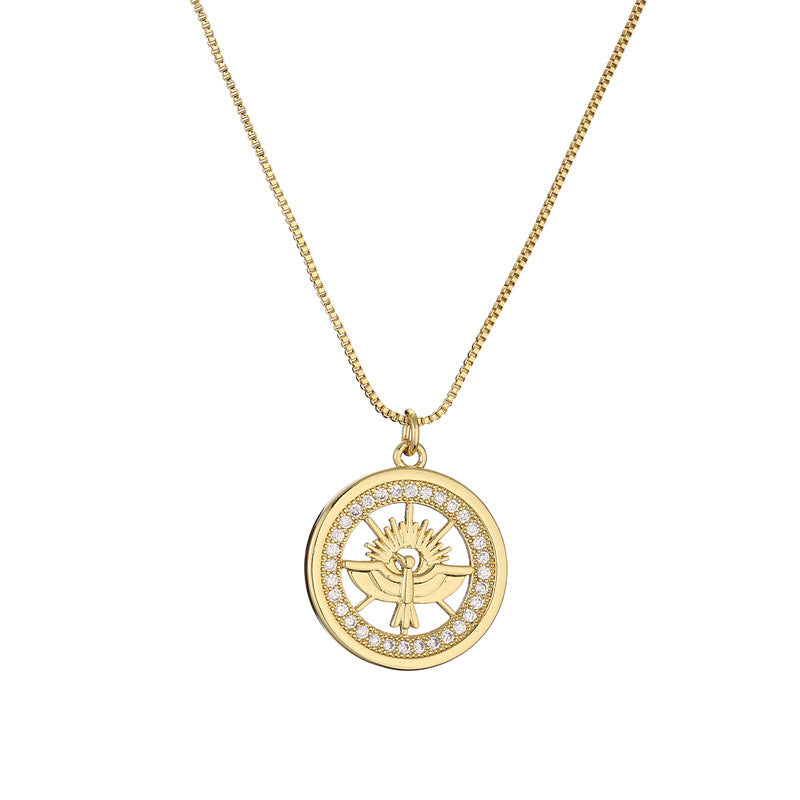 Geometric Copper Pendant Necklace with Zirconia Heart