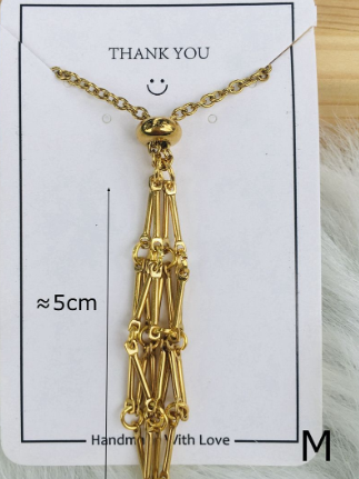 Medium Natural Crystal Net Metal Bamboo Necklace (One)